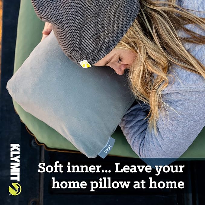 Klymit Drift Camping Pillow, Shredded Memory Foam Travel Pillow with Reversible Cover for Outdoor Use, Orange, Regular