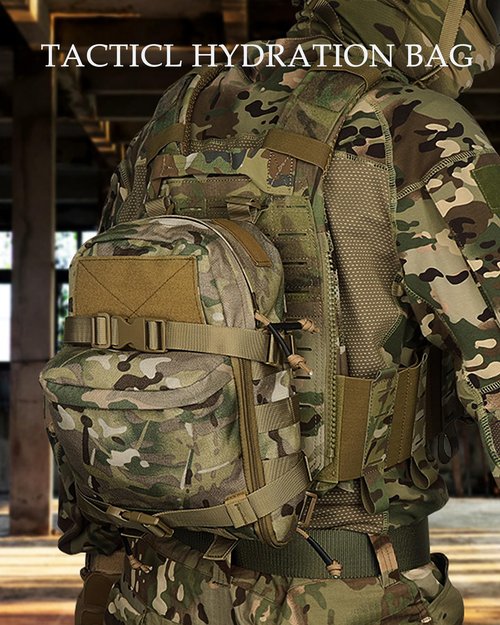GEEDUD Mini Tactical MOLLE Hydration Pack,Tactical Hydration Backpack,Water Reservoir Bag,Outdoor Water Bladder Carrier Pack for Hiking,Climbing(Multi-camo)
