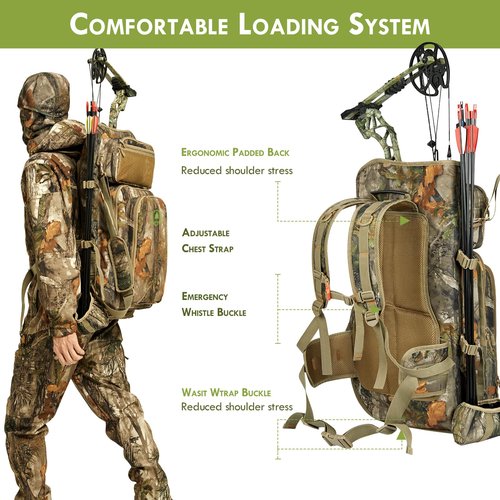 Camo Bow Hunting Backpack for Men, Saddle Hunting Backpack with Bow Holder