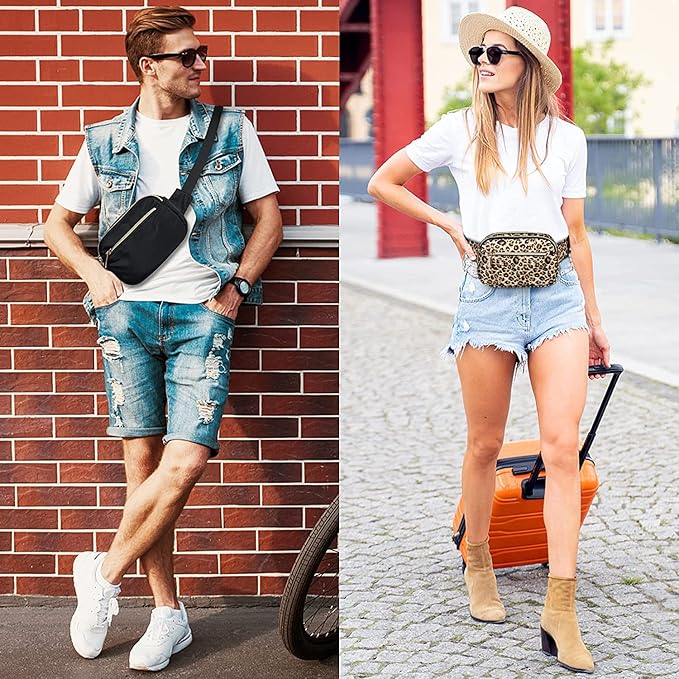 Fanny Packs for Women Men Fashion Plus Size Waist Pack Belt Bag Fanny Pack for Girls Boys with 5 Pockets Adjustable Belt, Cute Bum Bag Hip Bags for Travel Disney Running Hiking (Cheetah Fanny Pack)