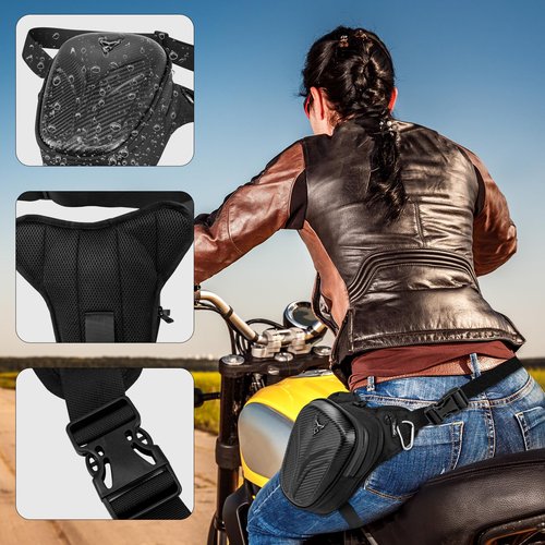 Vechkom Waterproof Thigh Bag Motorcycle Waist Drop Leg Bag for Men Big Capacity Waist Pack, Multifunctional Multi-Pocket Thigh Bag for Hiking Climbing Carbon Black