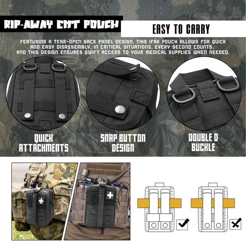VIIDOO Molle Ifak Pouch Rip Away, 2Pack Molle Tactical Medical Pouch, Empty First Aid Kit Bag for Duty Belt (2 PACK-BLACK)