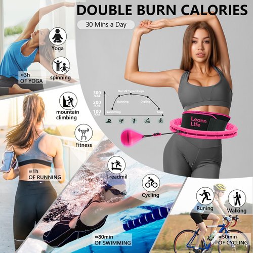 Leann L!fe U2-26 Knots 19”- 56”, Weighted Hula Hoop for Adults Weight Loss, Infinity Hoop Plus Size, Child Adult Home Outdoors, Abdominal Toner, Pink
