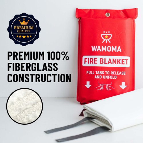 Wamoma Fire Suppression Blanket - Waterproof, Oil-Resistant, Fiberglass Fire Blanket for Home, Kitchen, Grill, BBQ, Fireplace with Rapid Deployment | Reusable High Heat Resistant Safety Sheet