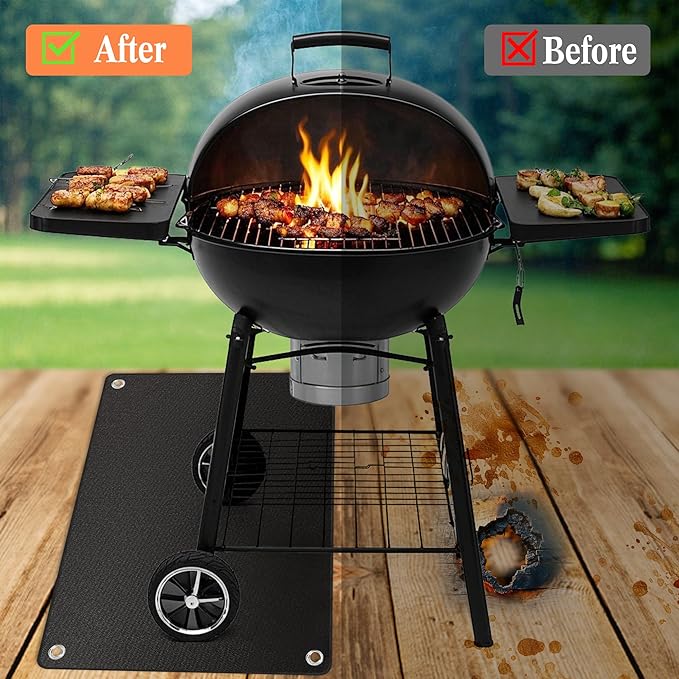 Thickened Grill Mat for Outdoor Grill, Double Sided Fireproof BBQ Mats, Outdoor Grill Deck Protector, Fire Pit Pad for Grilling to Protect The Deck, Patio, Pavers - 1mm (40 x 45 x 0.04 Inch)