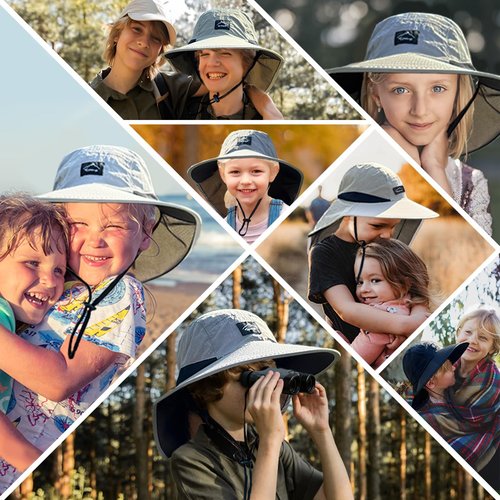ZOORON Kids Sun Hat with Neck Flap UPF 50+ UV Protection Wide Brim Breathable Fishing Safari Beach Summer Hat for Boys Grils Beige
