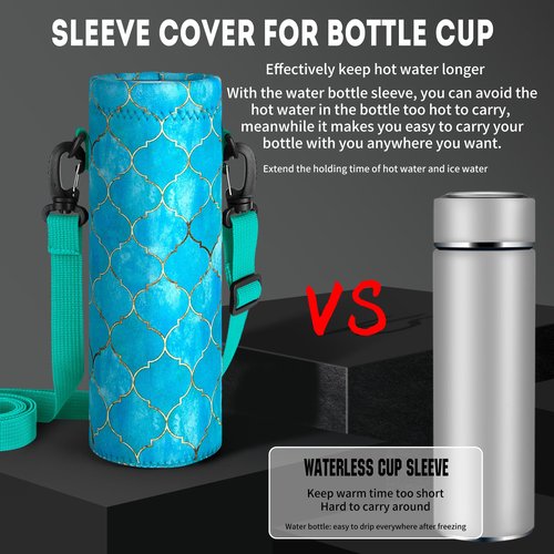 bvya 2 Pcs a Set Water Bottle Carrier, Printed Neoprene Portable Insulated Water Bottle Holder Bag 1000ML with Adjustable Shoulder Strap Fit Stainless Steel, Plastic Bottles & More