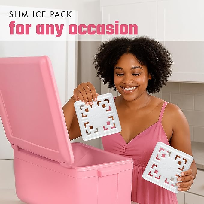 Cool Coolers Fashion Ice by Fit & Fresh, 6 Pack Large Slim Ice Packs, Unique Ice Pack Design for Womens Lunch Bag, Space Saving Reusable Ice Packs for Lunch Boxes, Cooler Ice Packs, Pearl White, 6PK