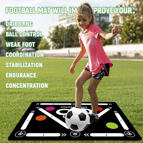 Soccer Training Mat, Football Footstep Training Mat, Agility Training Equipment for 4-16 Indoor Use, Improve Speed and Coordination, Video and Dynamic Manuals Included, Anti-Slip/Silent Soccer Mat