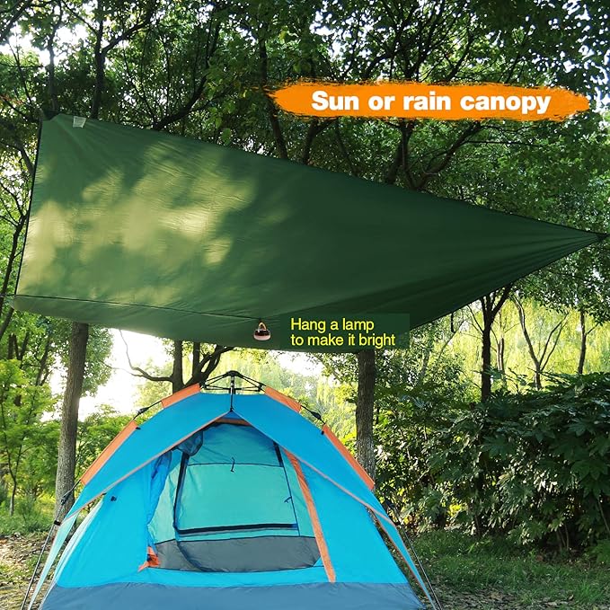 REDCAMP Hammock Rain Fly Camping Tarp Waterproof, 10x10ft Lightweight Backpacking Rain Tarp Shelter for Hiking Outdoor, Green