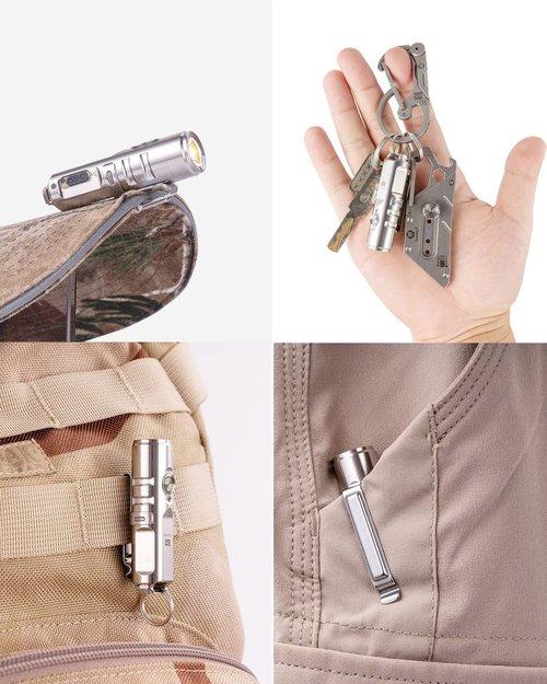 RovyVon U4 Pro Plus Titanium EDC Keychain Carabiner and RovyVon A2 G4 Keychain Flashlight USB C Rechargeable Bundle