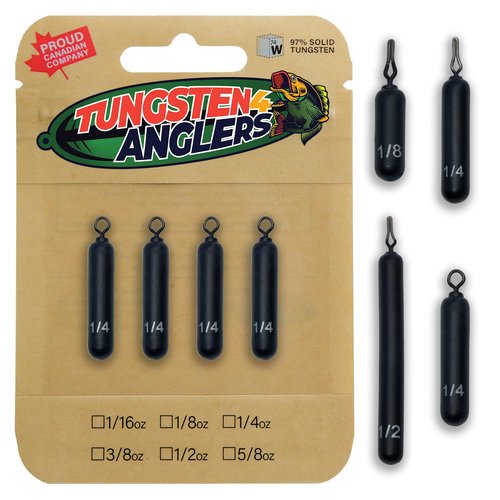 Tungsten 4 Anglers – 97% Pure Tungsten Skinny Drop Shot Weight Perfect Your Finesse Fishing |1/8oz. to 1/2oz. - Multi-Color | Perfect Your Finesse Fishing – 4-10-Pack/Bag (1/4oz. 8pc. QD Black)