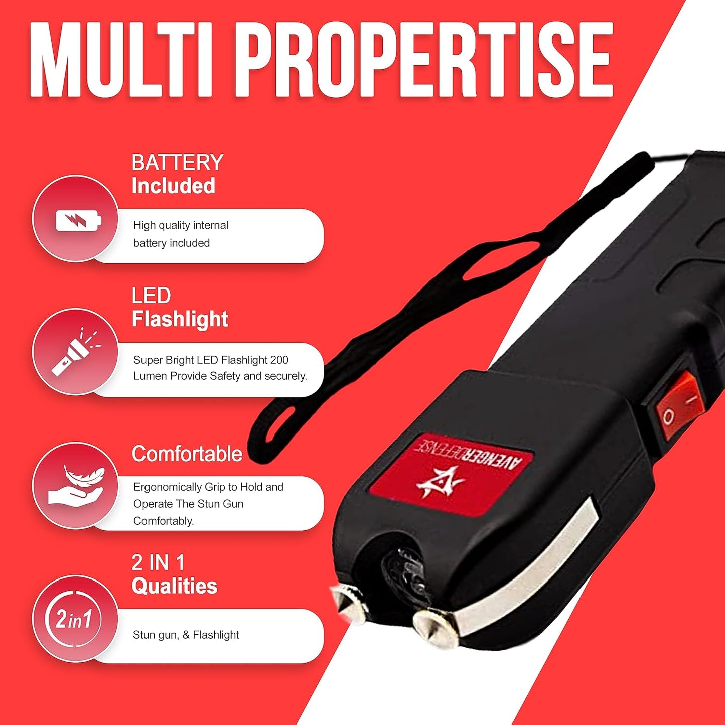 Stun Gun for Self Defense with LED Flashlight Protection Device for Women (ADS-10)