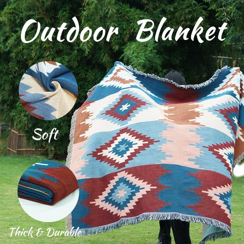 DUKUSEEK Camping Blanket with Aztec Pattern, Warm Stadium Blankets for Cold Weather, Portable, Wearable Outdoor Throw Blankes for Sporting Events, Concerts, Couch, Sofa 87" x 63"