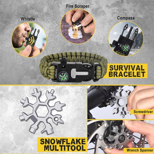 Gifts For Men Him Dad Husband, 28-In-1-Survival Kits, Men'S Gifts Survival Gear, Stocking Stuffers For Men Christmas Birthday Gifts, Unique Cool Gadgets Gifts For Camping, Hiking, Hunting (15-IN-1)