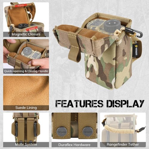 VOTAGOO GEAR Rangefinder Pouch with Protective Padding and Quick-Release Buckle, Molle Compatiblefor Binocular Packs, Tactical Hunting Bag Accessory (CP)