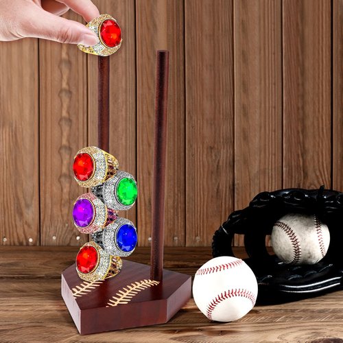 Baseball Ring Display Holder, 4.68 x 9.64 in Wooden Baseball Championship Ring Holder Softball Ring Holder Stand Baseball Ring Case Ring Storage Organizer Gift for Kids Adults(Brown)