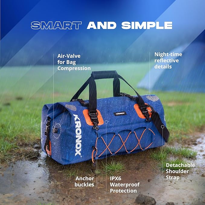 KRONOX Waterproof Duffel Bag - Large Heavy-Duty Drybag for Boating, Camping and Travel