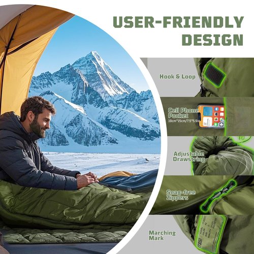 Sleeping Bags for Adults, 34°F to 43°F Ultralight Warm Cold Weather Sleeping Bag for Camping, Backpacking, Hiking, Hunting, and Outdoor Travel with Compression Sack
