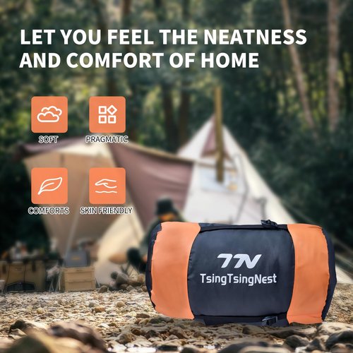 TsingTsingNest Sleeping Bag 3 Season 20F Fill 21 Ounces of Duck Down 650Fill Power Duck Down Sleeping Bag Ultralight Camping Backpacking Gear Equipment Traveling Campers and Outdoors Orange Large