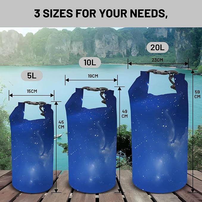 Waterproof Dry Bag,Roll Top Night Sky Space Small Waterproof Backpack 5L/10L/20L Floating and Lightweight Bags for Kayaking, Boating, Fishing, Swimming and Camping