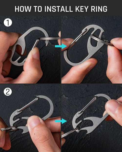 TISUR Titanium Carabiner Keychain Clip, Bottle Opener Keychain Multitool, Heavy Duty Car Keys Chain Tactical (2Pcs QE01 Grey)