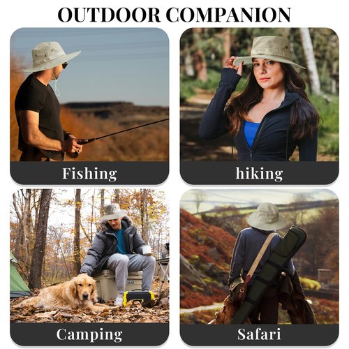 NPQQUAN Sun Hats for Men Women Wide Brim Bucket Hat UPF 50+ Protection Breathable Boonie Hat Fishing Hiking Pure Black