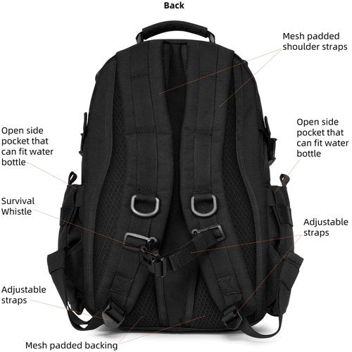 AMHEH 21L Small Tactical Backpack | Fit 12 Inch Laptop, Water Bottle Holder, 1050D fabric, Molle, Daily Work, Travel, Hiking (Black)