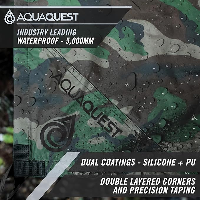 AquaQuest Safari Camping Tarp - Lightweight Durable Rain Fly - Waterproof Camping Essentials for Hiking, Backpacking & Hammock, 20 x 13 ft, Woodland Camo