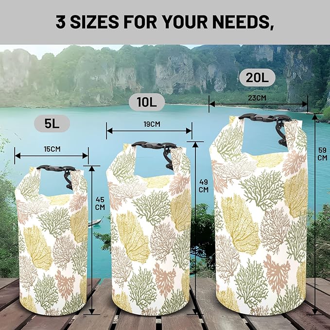 Waterproof Dry Bag,Roll Top Coastal Summer Beach Coral Waterproof Backpack 5L/10L/20L Floating and Lightweight Bags for Kayaking, Boating, Fishing, Swimming and Camping