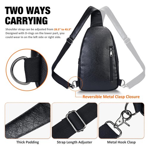 Fmeida Sling Bag for Women, Anti-Theft Crossbody Bag for Women, Sling Backpack Casual Daypack with Convertible Strap - Black