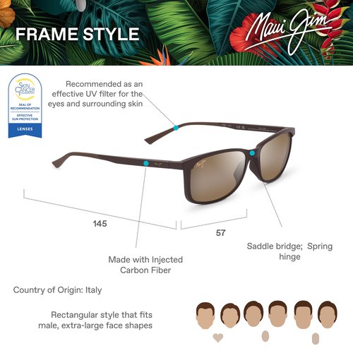 Maui Jim Men's Hulili Rectangle Sunglasses, Matte Brown/Hcl Bronze Polarized, Extra Large