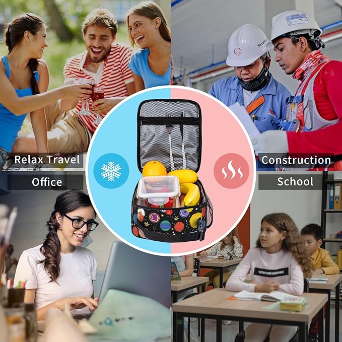 Cartoon Space Planet Insulated Lunch Bag Reusable Cooler Lunch Box Portable Leakproof Thermal Container Tote Bags for Girls Boys School Travel