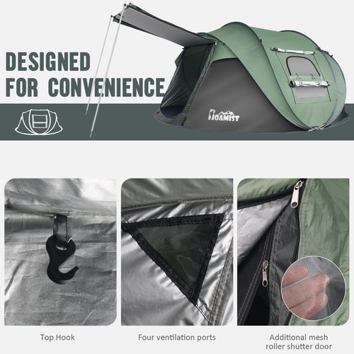 ROAMIST Tents for Camping, 4 Person Easy Pop Up Camping Tent, Waterproof Windproof Automatic Setup Lightweight Camping Tent with Extra Storage, Family Tents for Camping, Hiking & Traveling, Green