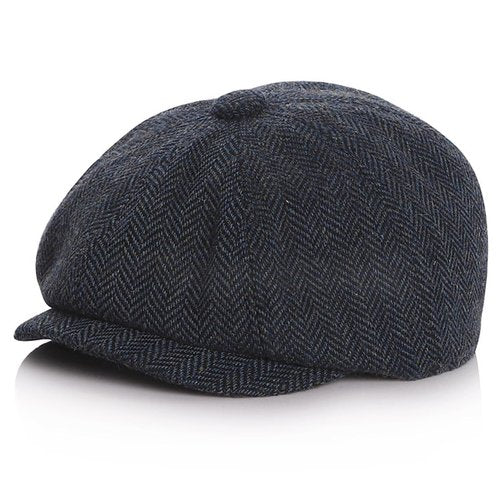Boy-Newsboy-Cap-Kids-Cotton-Beret - Vintage Tweed Flat Cabbie Hat for Child 4-9Years Dark Blue