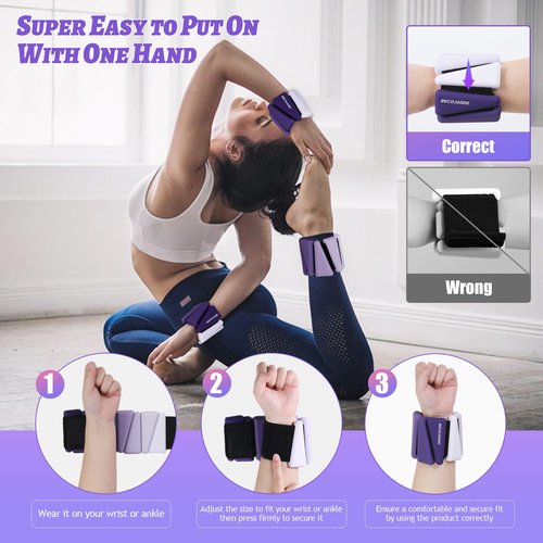 BECOJADDE Ankle Weights for Women Wrist Weights Set of 2 (2 lbs Each) Adjustable Arm Leg Weight for Womens Men Suitable for Walking Swimming Running Pilates Yoga Gym, Purple