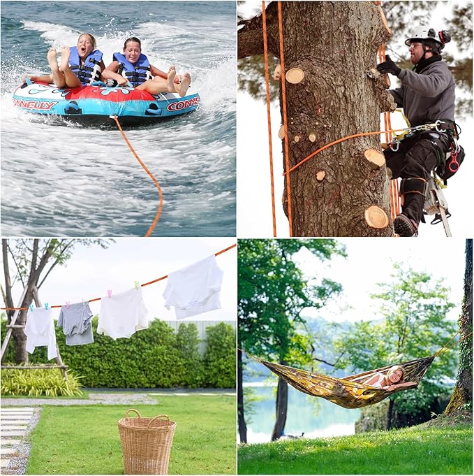 X XBEN Braided Polyester Arborist Rope 3/4 inch X 120ft, 48 Strands, 12 Inner core,8626 LBS Breaking Strength Outdoor Rope, Arborist Rigging Rope for Rock Hiking Camping Swing Tree Rescue