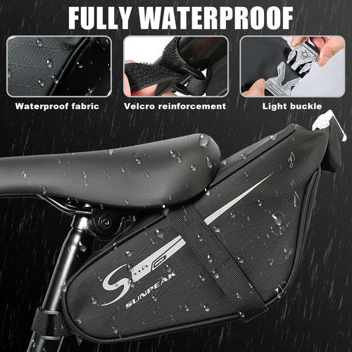 Sunpeak Bike Seat Bag Bicycle Saddle Bag Under Seat With tail light Waterproof Reflective Cycling Saddle Pack for Mountain Road Bikes Black