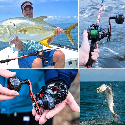Sougayilang Baitcaster Fishing Reel, 400 Size with 35lbs Max Drag 6.3:1 Gear Ratio, Low Profile Casting Reel for Musky- Right Handed