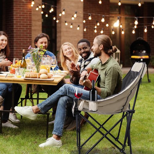 Nice C Padded Camping Chair, Oversized Camping Chairs, Oversized Thick Padded Folding Chairs, Outdoor Sports Chair, Heavy Duty, with Cooler Bag, Cup Holder, Side Pockets (1 Pack)