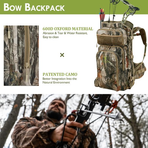 Wild Cedar Bow Hunting Backpack for Men, Saddle Camo backpack with Bow Holder, Compound Bow Hunting Bag for Deer and Elk Hunting