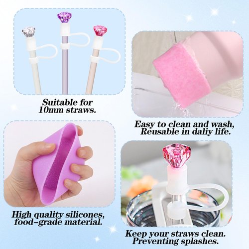Etyishe Cup Accessories Set for Cup, Including 3 Pcs Glitter Silicone Boot, 3 Pcs Diamond Straw Cover for Cup Accessories, Compatible with Cup 30&40 Oz Tumblers (Pink White Purple)