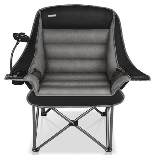 Camping Chairs for Adults-Oversized Extra Large Lawn Chair,Folding Comfy Padded Chair w/Phone Holder,Side Pocket,Cup Holder for Outdoor,Wide&Thick,Heavy Duty 400Lbs,Black