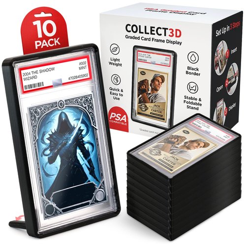 Graded Trading Card Frame Display with Folding Stand | Fits PSA | 10 Pack (Black) | Secure Fit Protection | Easy Storage | Display & Protect Your Cards