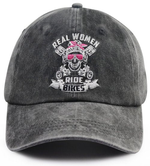Motorcycle Accessories for Women, Real Women Ride Bikes Skull Cap, Cool Cycling Baseball Cap, Mothers Day Christmas Birthday Gifts for Biker Mom Black