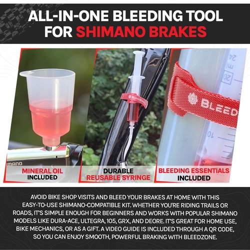 BleedZone Shimano Brake Bleed Kit with 180ml Shimano Mineral Oil - Hydraulic Brake Bleeding Kit for MTB, Road, and Gravel Bikes - Complete Bicycle Hydraulic Brake Bleed Kit for Shimano Brakes