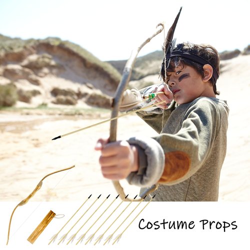 Basbon 16 Pcs Wooden Feather Arrows Soft Rubber Tips, 17 Inch Handmade Wooden Toy Arrow for Kids and Beginners, Archery Bows Outdoor Play Cosplay Costume Decoration