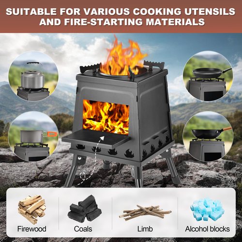Wood Burning Stove, Camping Wood Stove, Small Portable Cast Iron Wood Stove: Compact Outdoor Cooking Solution with Carrying Bag (Small)