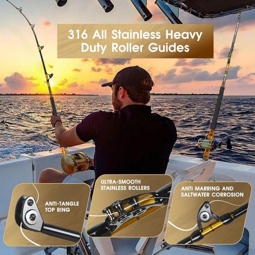 TRHUNTER Offshore Trolling Rod Saltwater Big Game Boat Fishing Rod Heavy Duty Roller Rod (6' - 80-120lbs - Carbon Butt)