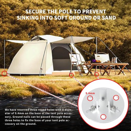 QIANXIHAORQ Tent Pole Accessories Base, Used for Outdoor Awnings, Camping Tarps, and Beach Tents. Aluminum, Adjustable (Suitable for Tent Poles with Diameter 22.5mm-45mm) 2 Pcs